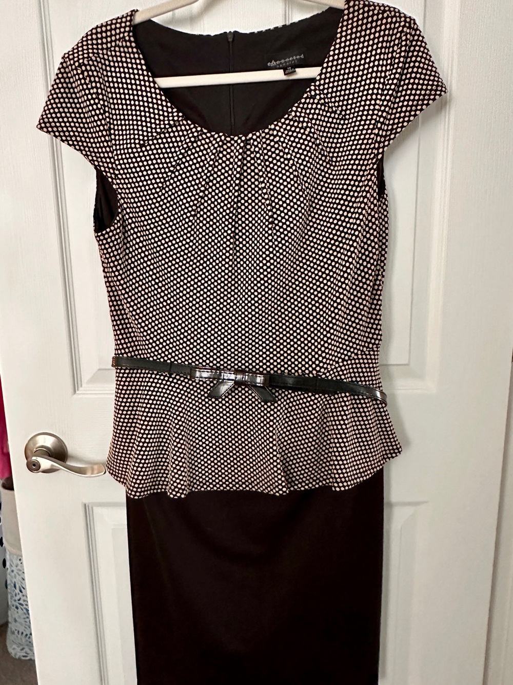 connected apparel Black and White Polka Dot Dress with Belt
